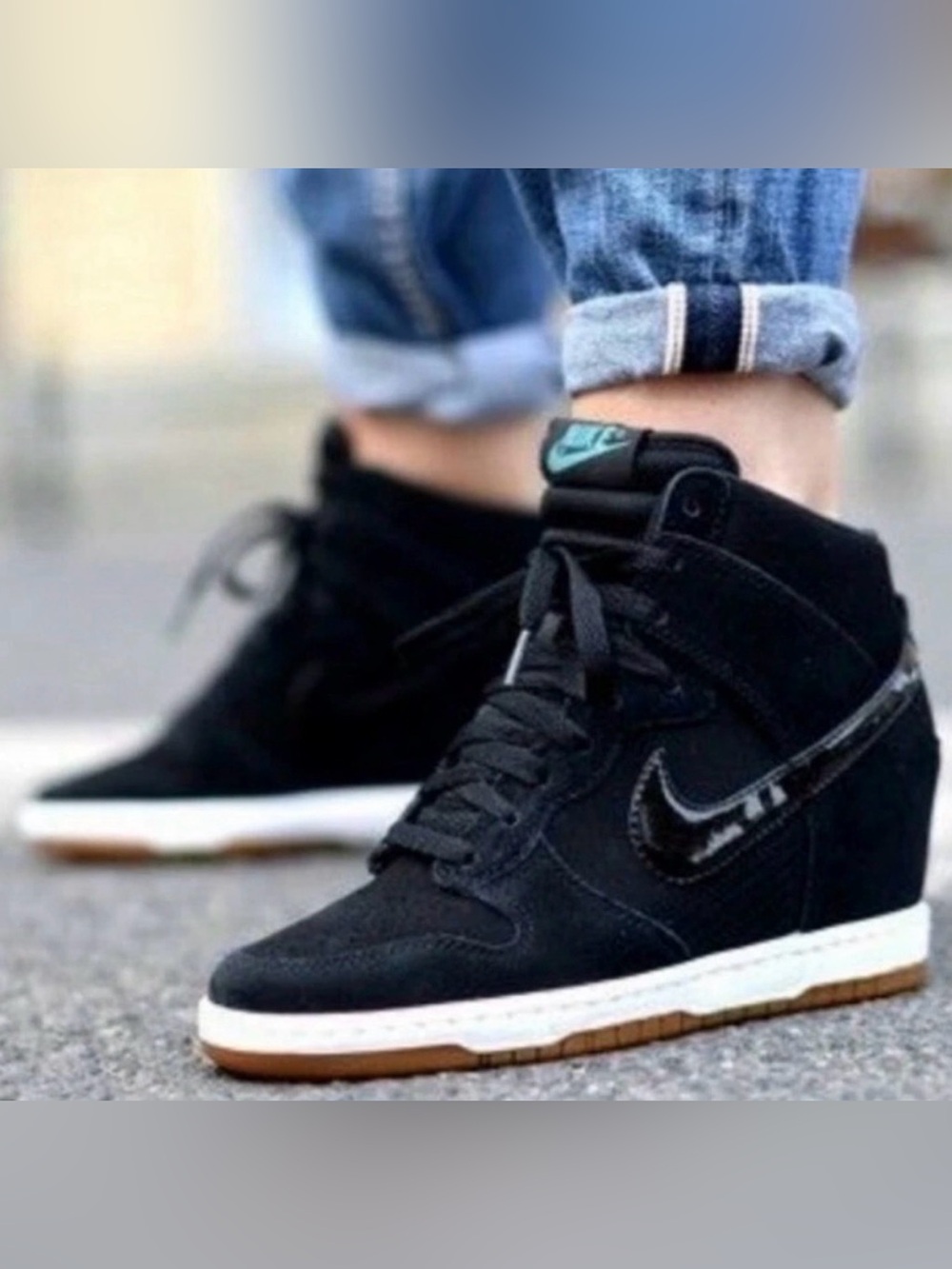Nike Dunk Sky Essential Hi Shoes Women's Black Suede Gum Wedge Sneakers Size 10